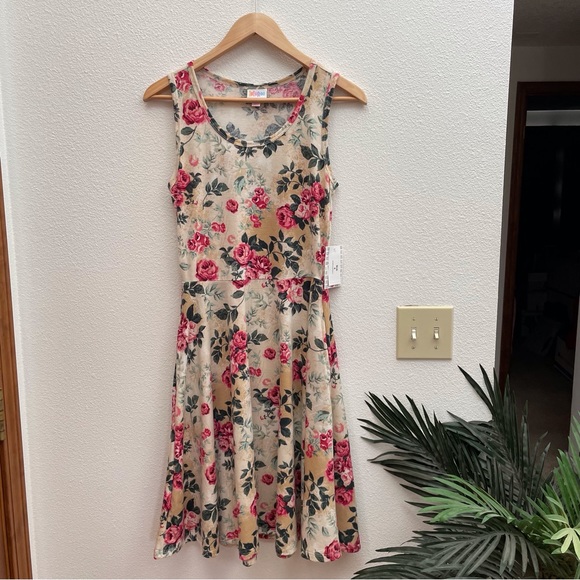 LuLaRoe Nikki NWT Women’s Small Tank Dress, Pink flowers, Green leaves, Pockets - Picture 2 of 8